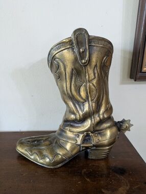 Vintage Solid Brass Cowboy Boot Figurine - Western Decor Planter Vase Rare Farm